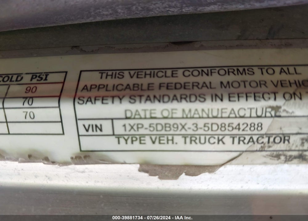 2005 PETERBILT 379 VIN: 1XP5DB9X35D854288