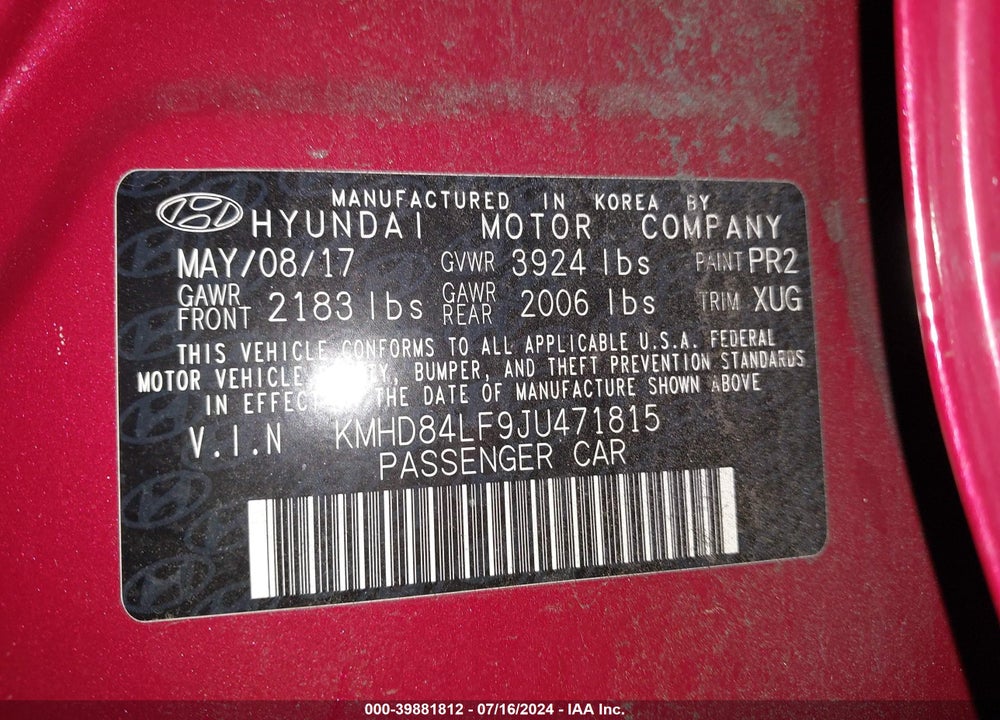 2018 HYUNDAI ELANTRA SEL VIN: KMHD84LF9JU471815