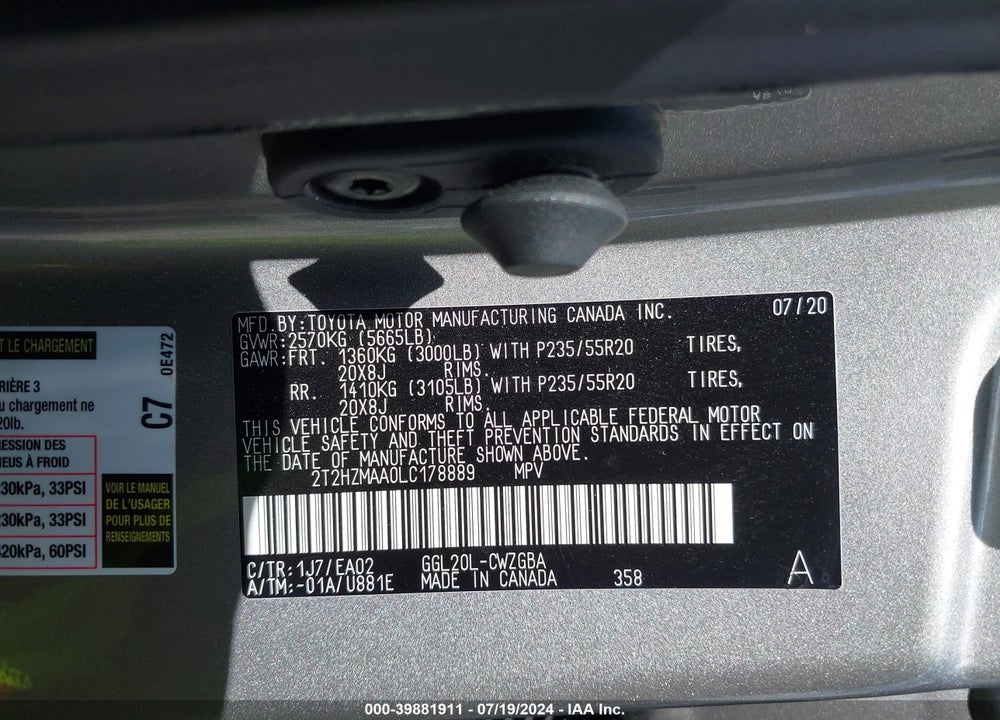 2020 LEXUS RX 350 VIN: 2T2HZMAA0LC178889