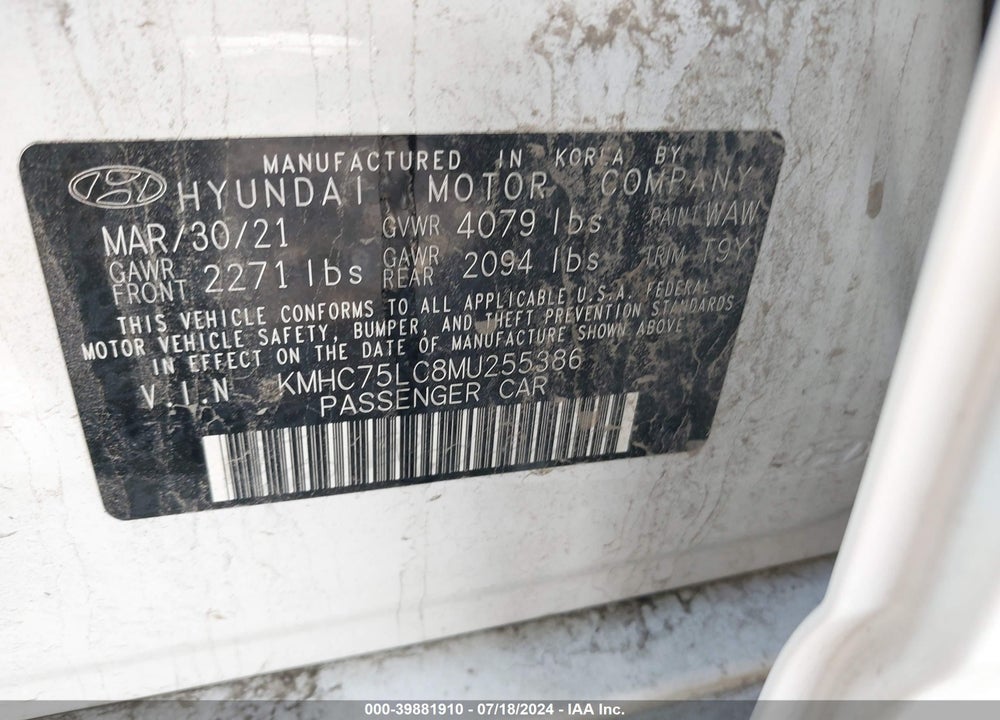 2021 HYUNDAI IONIQ HYBRID SE VIN: KMHC75LC8MU255386