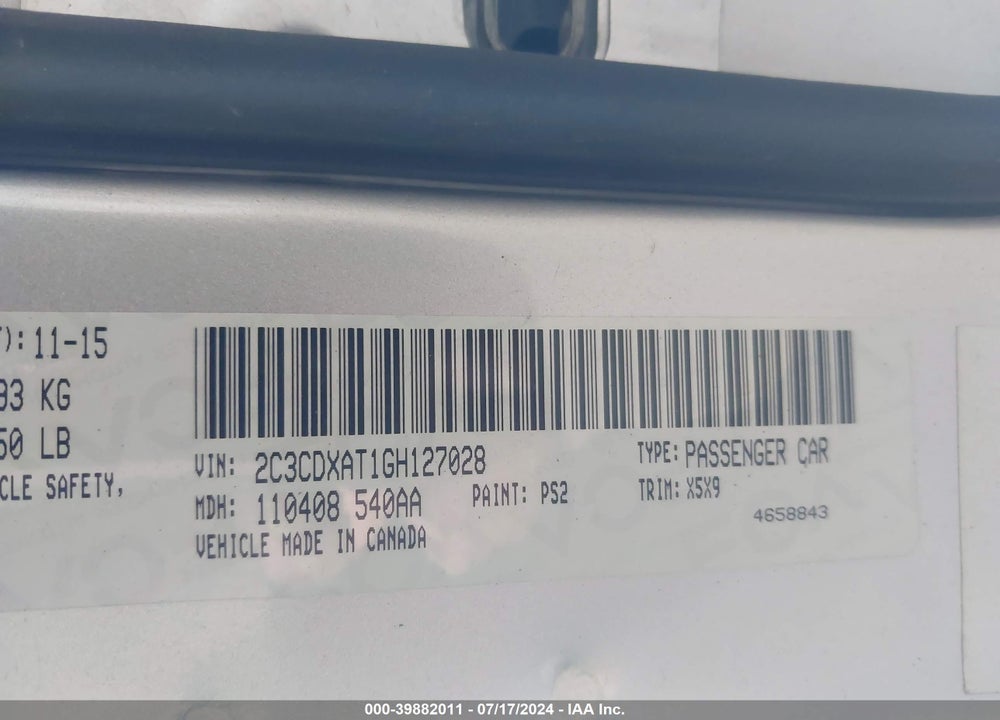 2016 DODGE CHARGER R/T SCAT PACK VIN: 2C3CDXGJ0GH183435