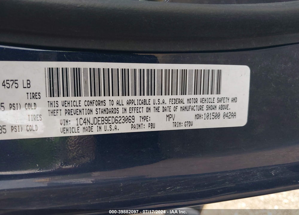 2014 JEEP COMPASS LATITUDE VIN: 1C4NJDEB9ED623069