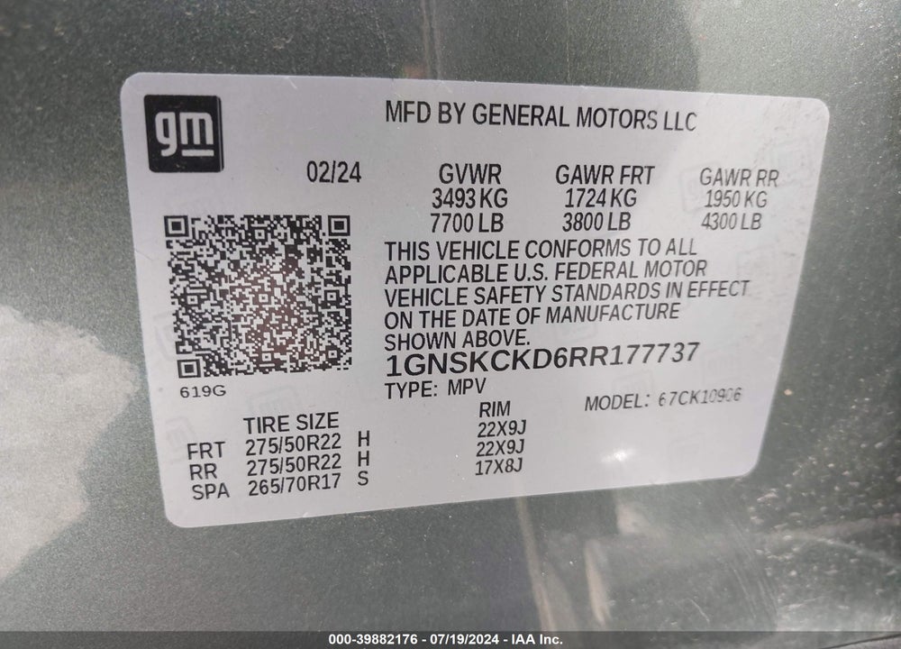 2024 CHEVROLET SUBURBAN 4WD LT VIN: 1GNSKCKD6RR177737