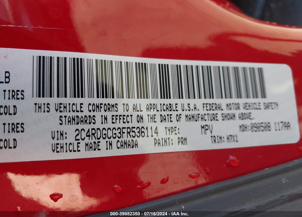 2015 DODGE GRAND CARAVAN SXT VIN: 2C4RDGCG3FR536114