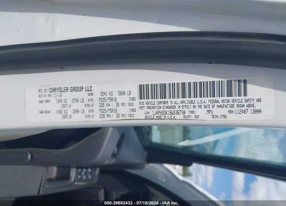 2011 JEEP LIBERTY SPORT VIN: 1J4PN2GK1BW536730