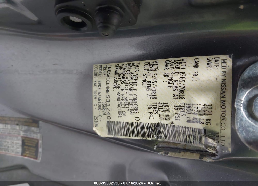 2021 NISSAN TITAN KING CAB S 4X2 VIN: 1N6AA1CE4MN531240
