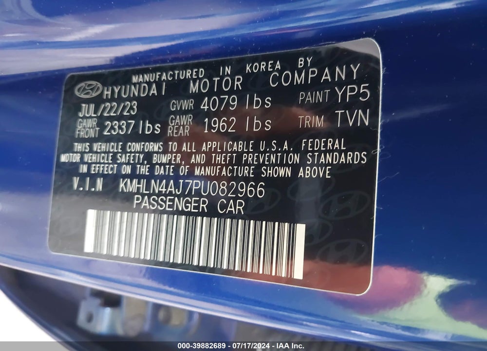 2023 HYUNDAI ELANTRA HYBRID LIMITED VIN: KMHLN4AJ7PU082966