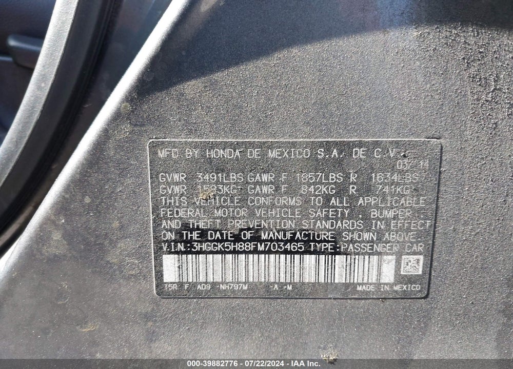 2015 HONDA FIT EX/EX-L VIN: 3HGGK5H88FM703465