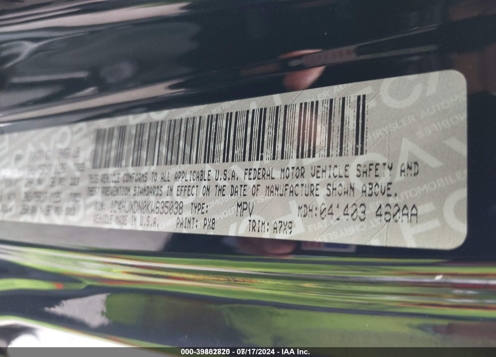 2019 JEEP WRANGLER UNLIMITED SPORT S 4X4 VIN: 1C4HJXDN0KW635038