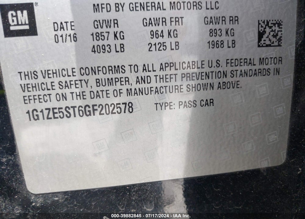 2016 CHEVROLET MALIBU 1LT VIN: 1G1ZE5ST6GF202578