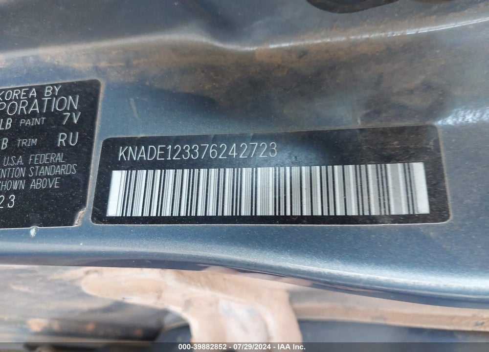 2007 KIA RIO LX VIN: KNADE123376242723