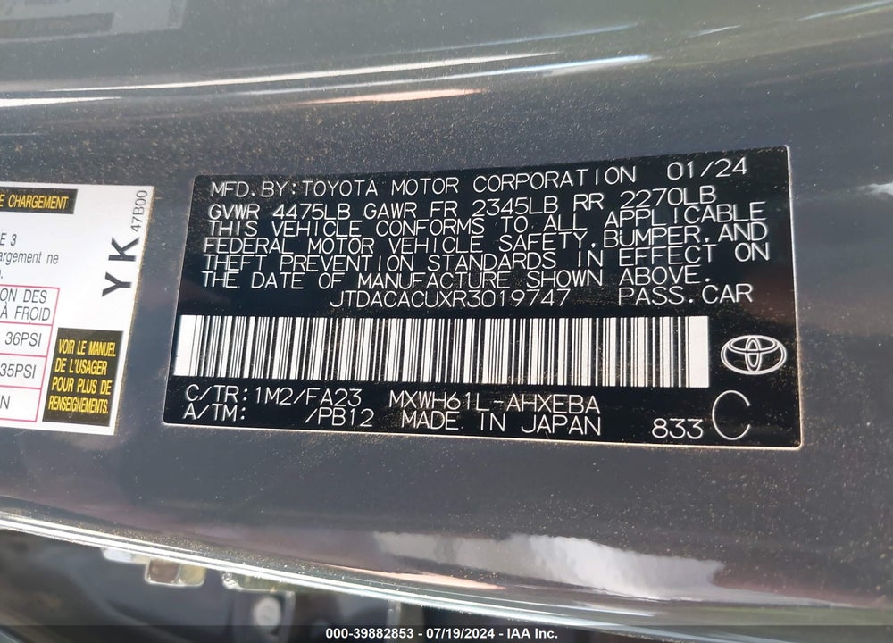 2024 TOYOTA PRIUS PRIME VIN: JTDACACUXR3019747