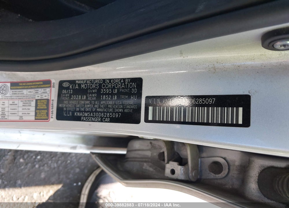 2013 KIA RIO LX VIN: KNADM5A30D6285097
