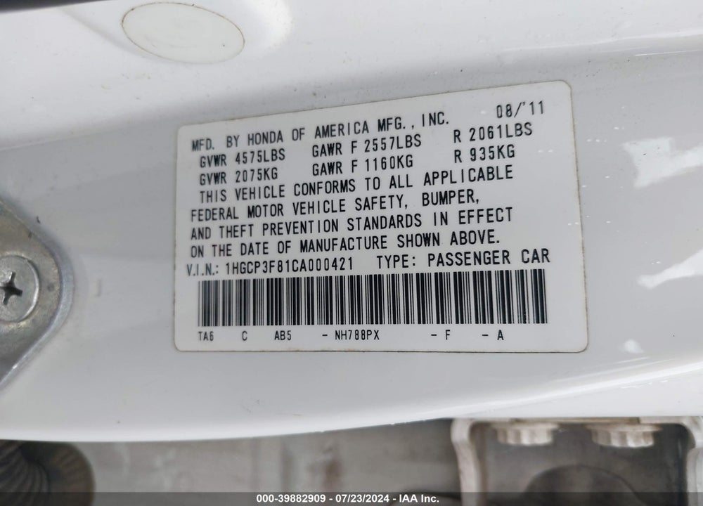 2012 HONDA ACCORD 3.5 EX-L VIN: 1HGCP3F81CA000421