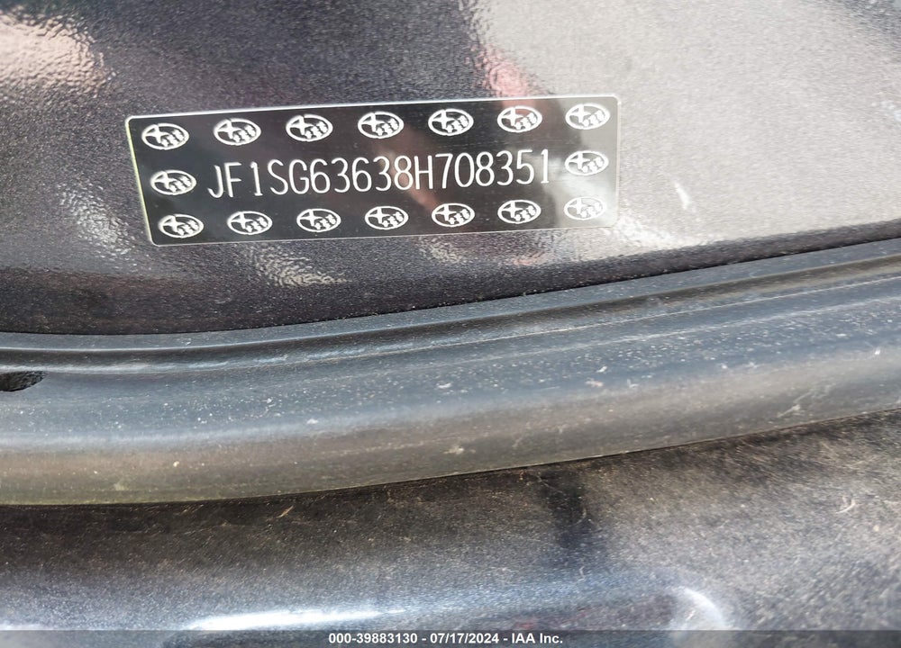 2008 SUBARU FORESTER 2.5X VIN: JF1SG63638H708351