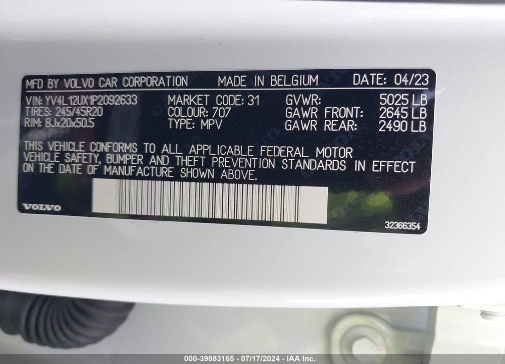 2023 VOLVO XC40 B5 ULTIMATE DARK THEME VIN: YV4L12UX1P2092633