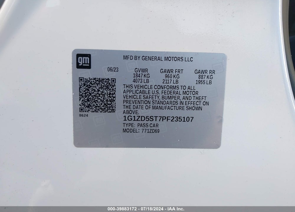 2023 CHEVROLET MALIBU VIN: 1G1ZD5ST7PF235107