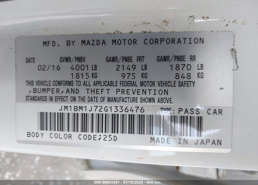 2016 MAZDA 3 I SPORT VIN: JM1BM1J72G1336476