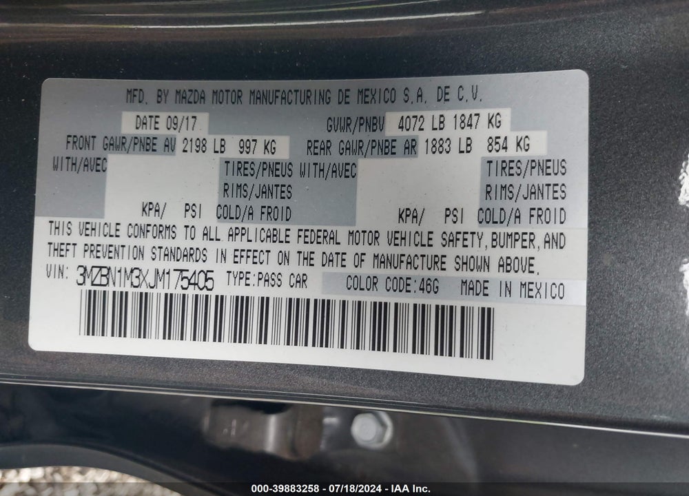 2018 MAZDA 3 GRAND TOURING VIN: 3MZBN1M3XJM175405
