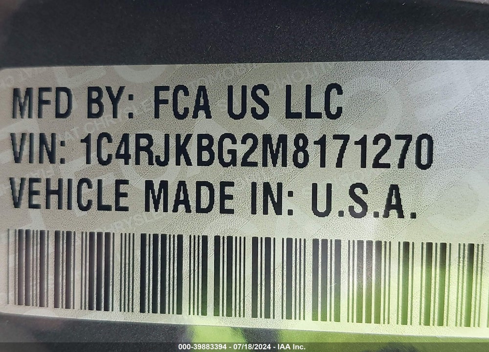 2021 GRAND JEEP  CHEROKEE L LIMITED 4X4 VIN: 1C4RJKBG2M8171270