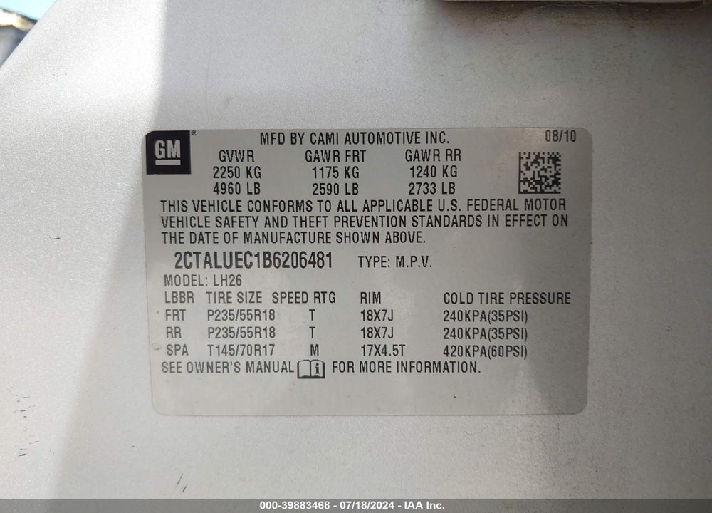 2011 GMC TERRAIN SLT-1 VIN: 2CTALUEC1B6206481