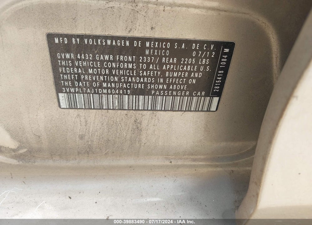 2013 VOLKSWAGEN JETTA SPORTWAGEN 2.0L TDI VIN: 3VWPL7AJ1DM604419