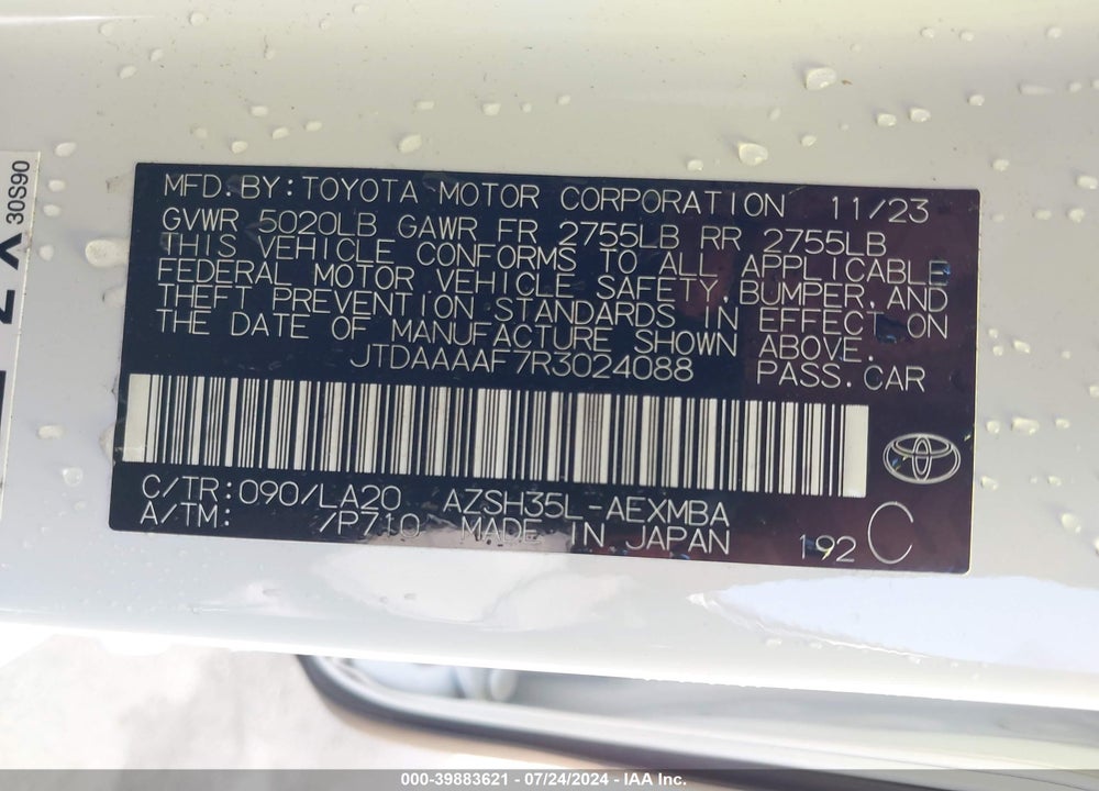 2024 TOYOTA CROWN LIMITED VIN: JTDAAAAF7R3024088