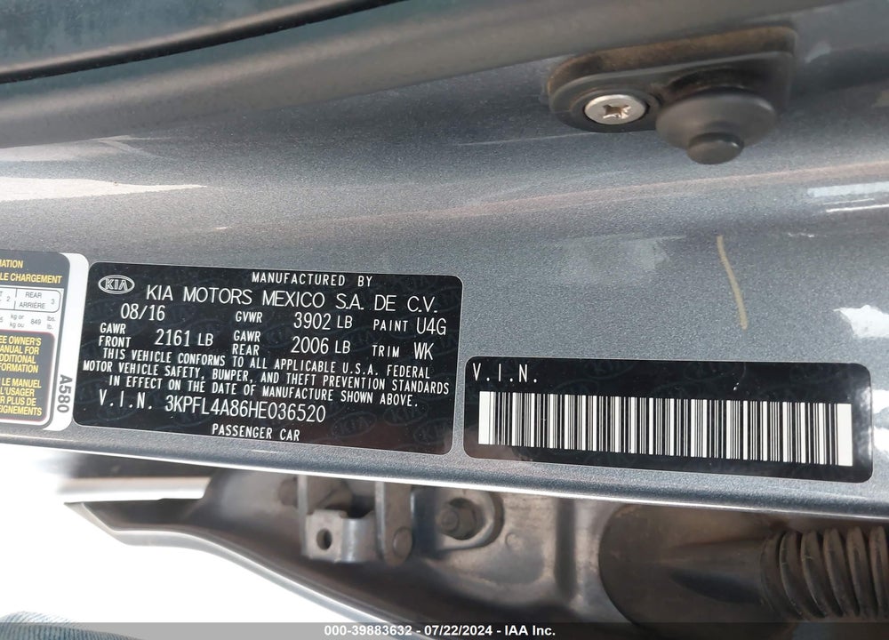 2017 KIA FORTE EX VIN: 3KPFL4A86HE036520