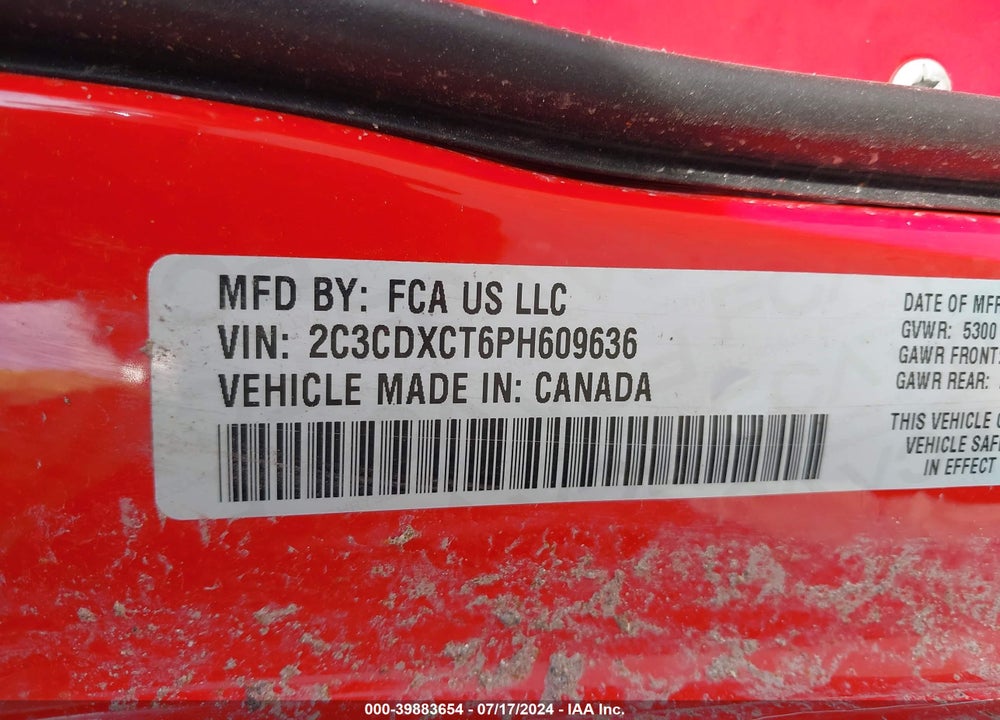 2023 DODGE CHARGER R/T VIN: 2C3CDXCT6PH609636