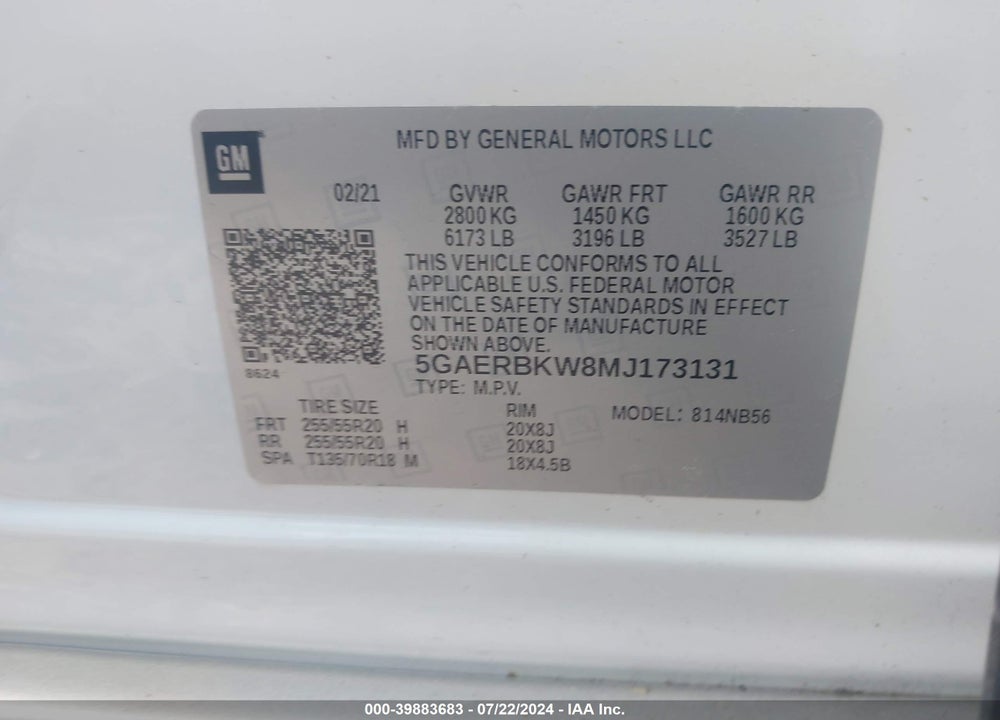 2021 BUICK ENCLAVE FWD ESSENCE VIN: 5GAERBKW8MJ173131