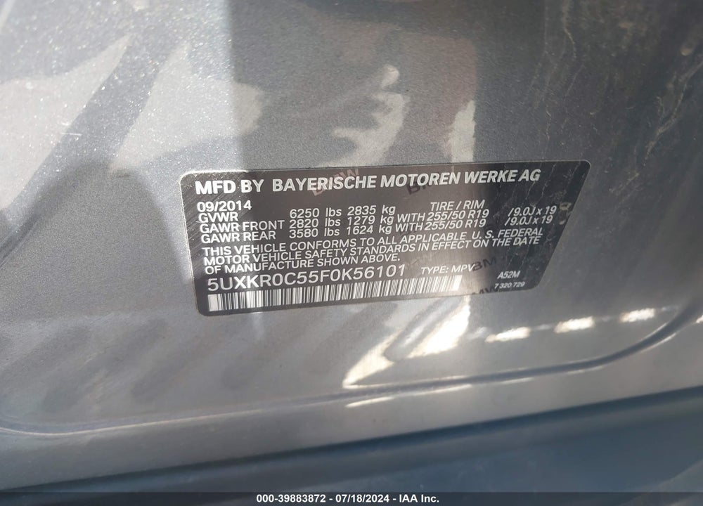 2015 BMW X5 XDRIVE35I VIN: 5UXKR0C55F0K56101