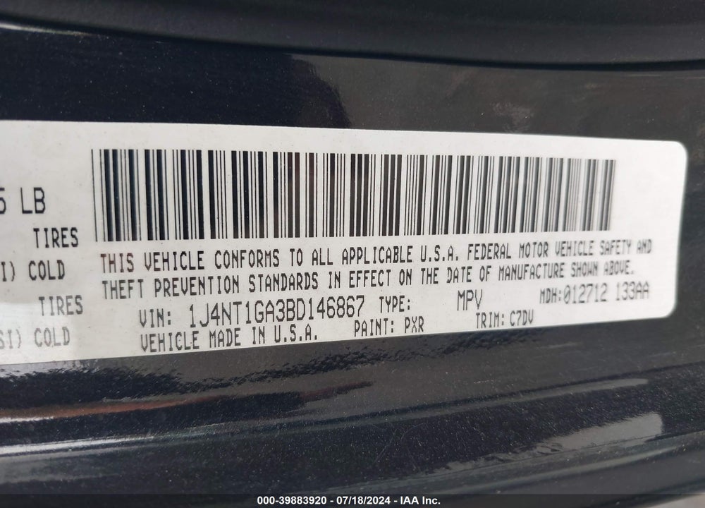 2011 JEEP PATRIOT SPORT VIN: 1J4NT1GA3BD146867