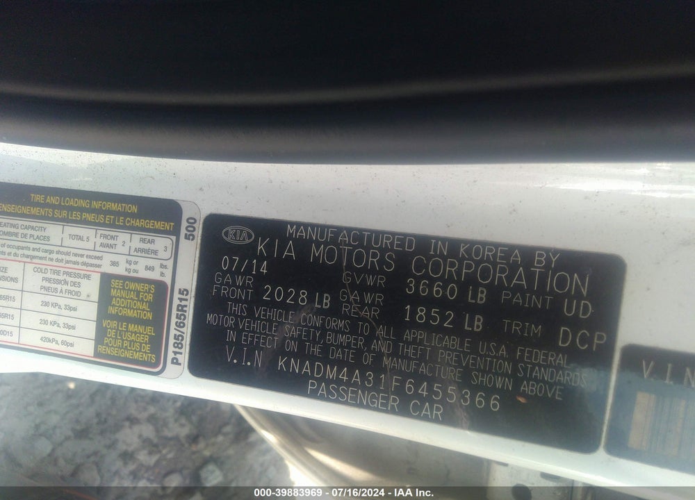 2015 KIA RIO LX VIN: KNADM4A31F6455366