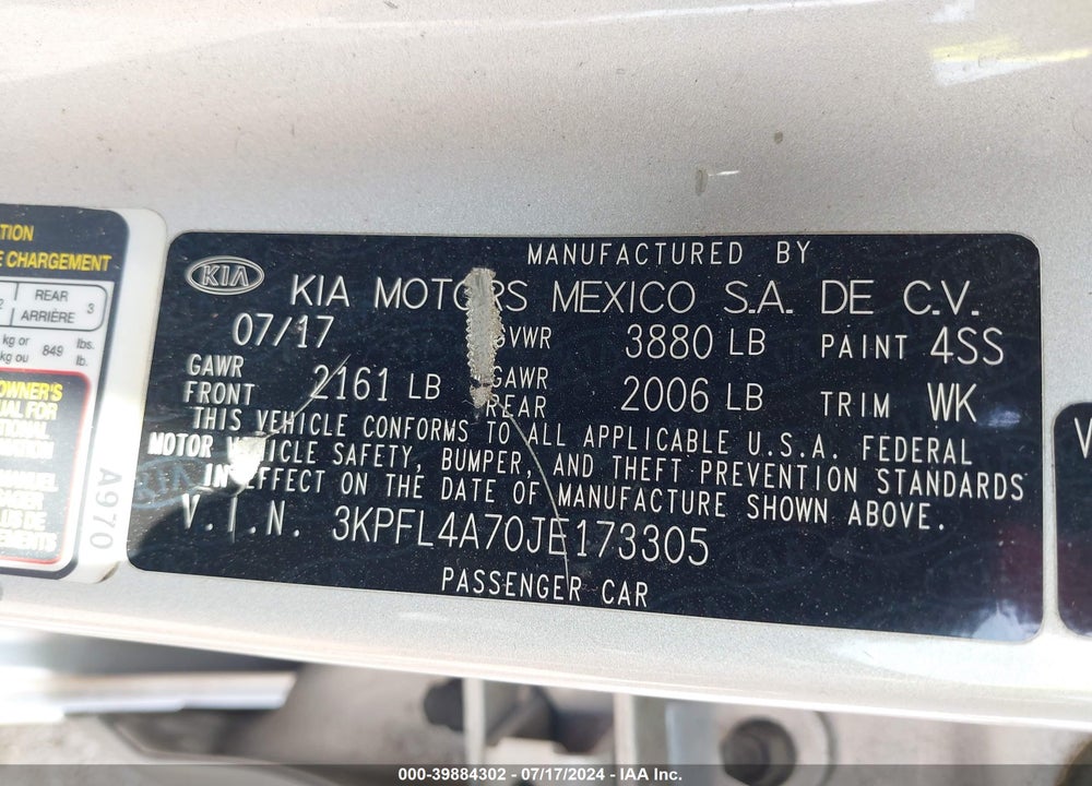 2018 KIA FORTE LX VIN: 3KPFL4A70JE173305