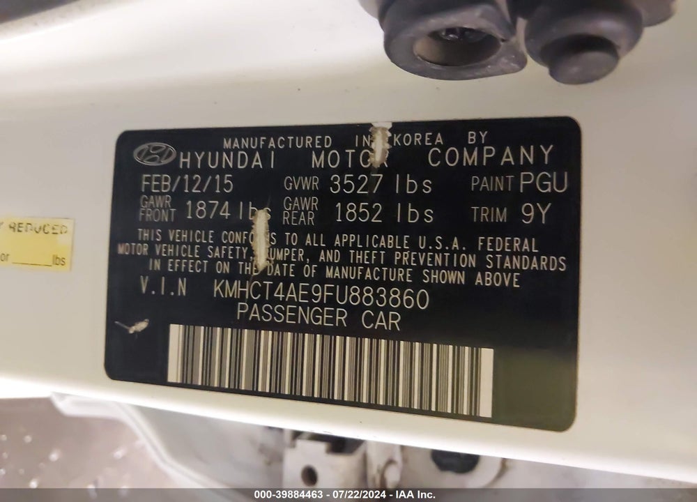 2015 HYUNDAI ACCENT GLS VIN: KMHCT4AE9FU883860