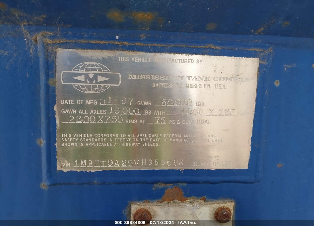 1997 MISSISSIPPI TANK CO --- VIN: 1M9PT9A25VH355598