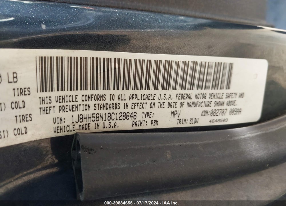 2008 JEEP COMMANDER LIMITED VIN: 1J8HH58N18C128646
