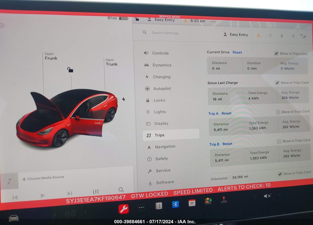 2019 TESLA MODEL 3 LONG RANGE/MID RANGE/STANDARD RANGE/STANDARD RANGE PLUS VIN: 5YJ3E1EA7KF190647