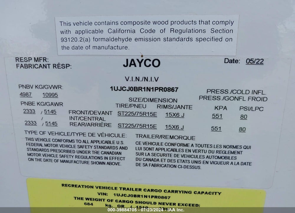 2022 JAYCO EAGLE HT 28.5 RSTS VIN: 1UJCJ0BR1N1PR0867