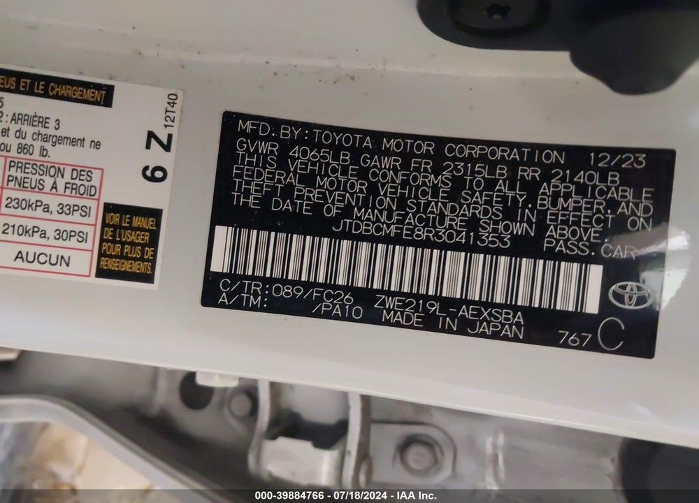 2024 TOYOTA COROLLA HYBRID SE VIN: JTDBCMFE8R3041353