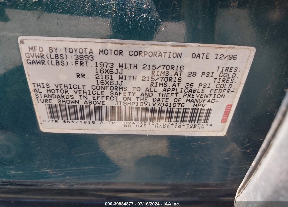 1997 TOYOTA RAV4 VIN: JT3HP10V1V7041076