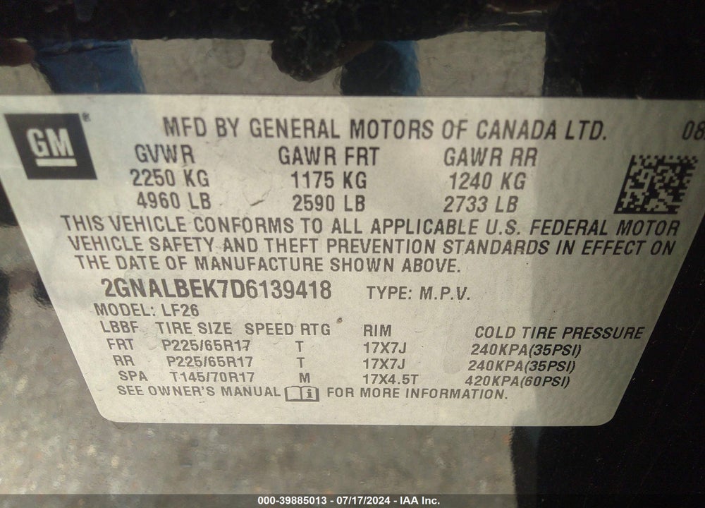 2013 CHEVROLET EQUINOX LS VIN: 2GNALBEK7D6139418