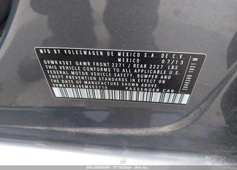 2014 VOLKSWAGEN JETTA GLI AUTOBAHN VIN: 3VW4T7AJ4EM353710
