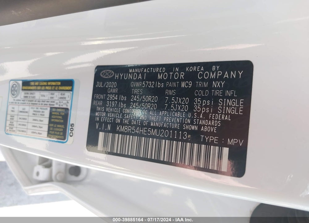 2021 HYUNDAI PALISADE LIMITED VIN: KM8R54HE5MU201113