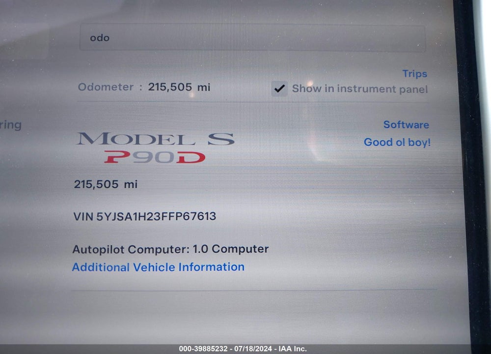 2015 TESLA MODEL S 70D/85D/P85D VIN: 5YJSA1H23FFP67613