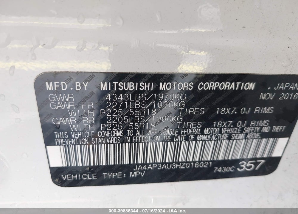 2017 MITSUBISHI OUTLANDER SPORT 2.0 ES VIN: JA4AP3AU3HZ016021