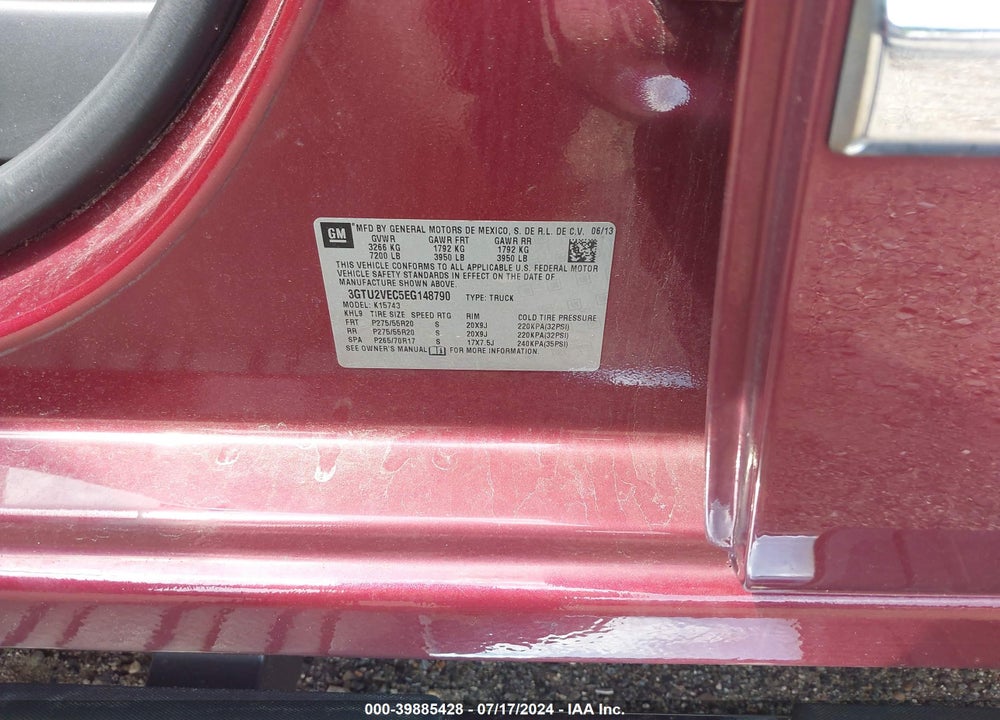 2014 GMC SIERRA 1500 SLT VIN: 3GTU2VEC5EG148790