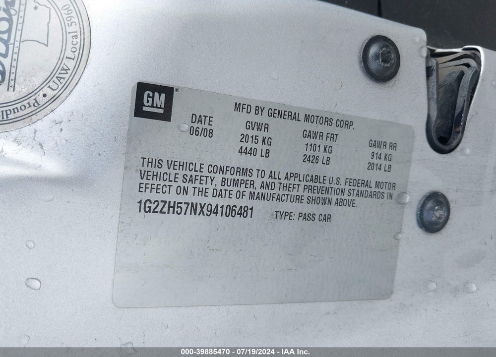 2009 PONTIAC G6 GT VIN: 1G2ZH57NX94106481