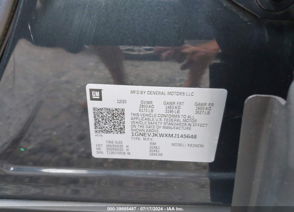 2021 CHEVROLET TRAVERSE AWD RS VIN: 1GNEVJKWXMJ145648