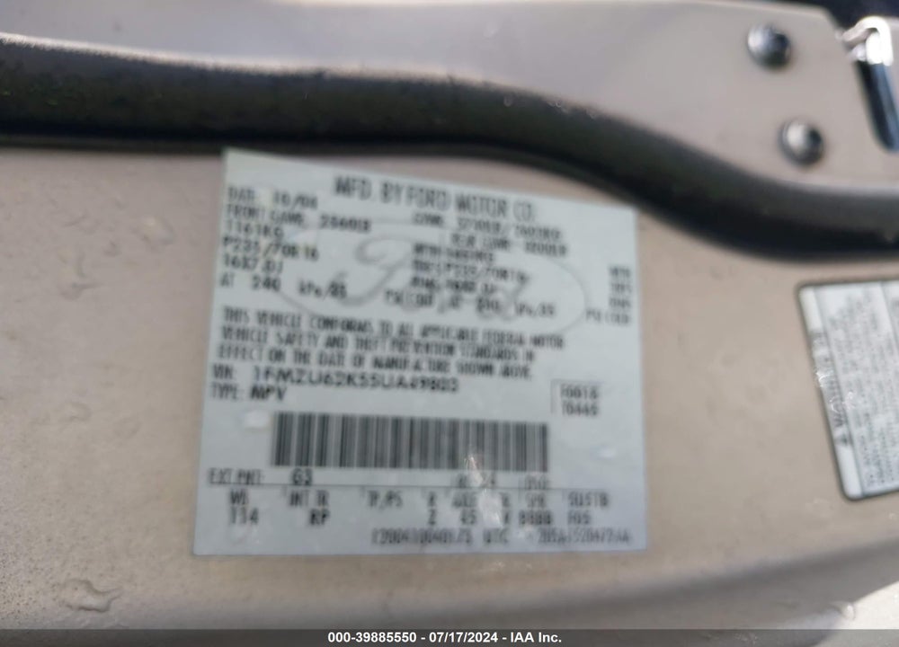 2005 FORD EXPLORER XLS/XLS SPORT VIN: 1FMZU62K55UA49803